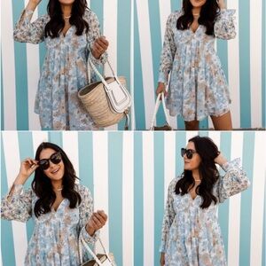 J. Crew Crinkle Chiffon Babydoll Dress in Blue Mixed-Floral ruffle Size 8